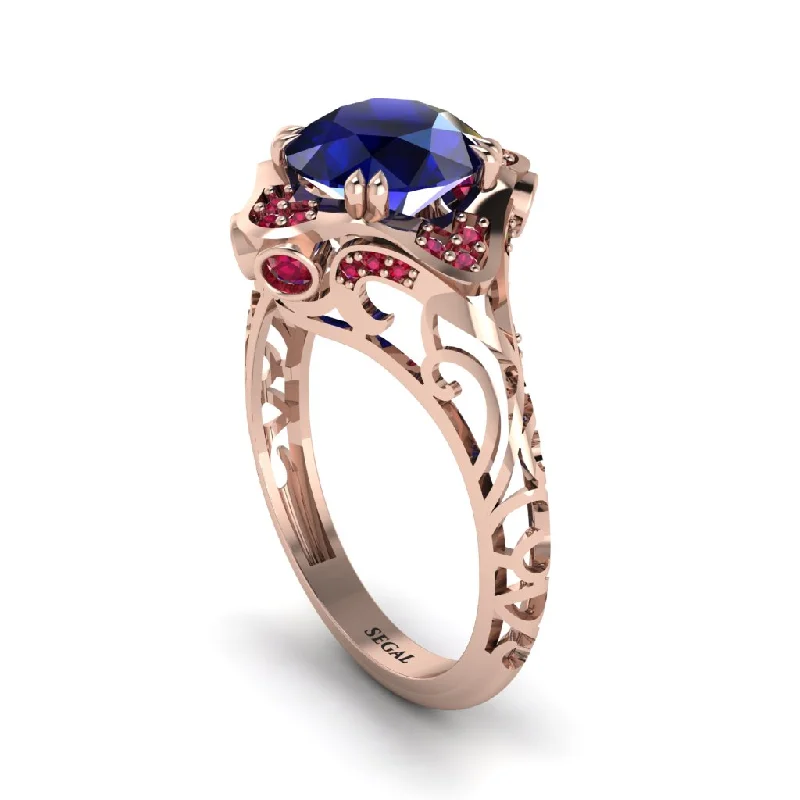 Bold Gemstone Rings For Statement Pieces-Sapphire Ornate Filigree Engagement Ring - Evie No. 59