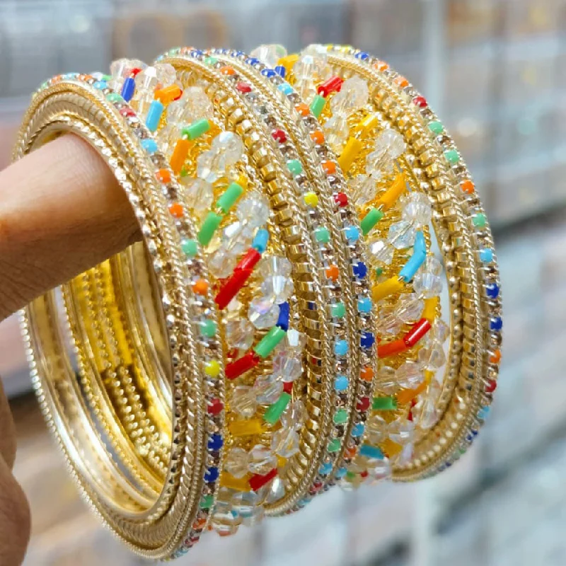 Elegant Clear Crystal Bangles For Subtle Sparkle-Kavita Art Gold Plated Austrian Stone And Pearls Bangles Set