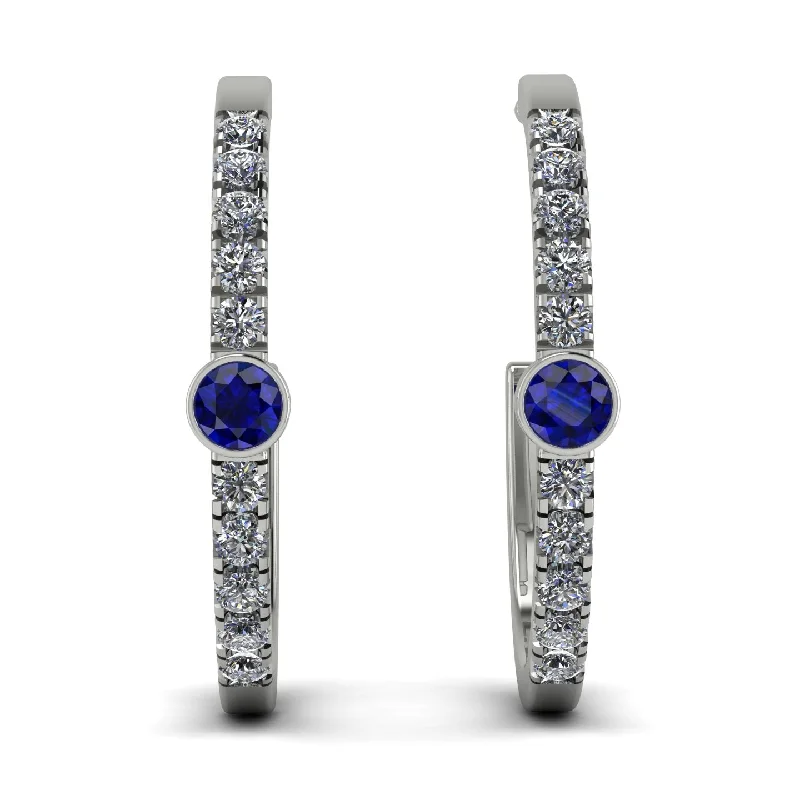 Chic Silver Earrings For Stylish Women-Hoop Sapphire Earrings Micro Pave - Ansley No. 15