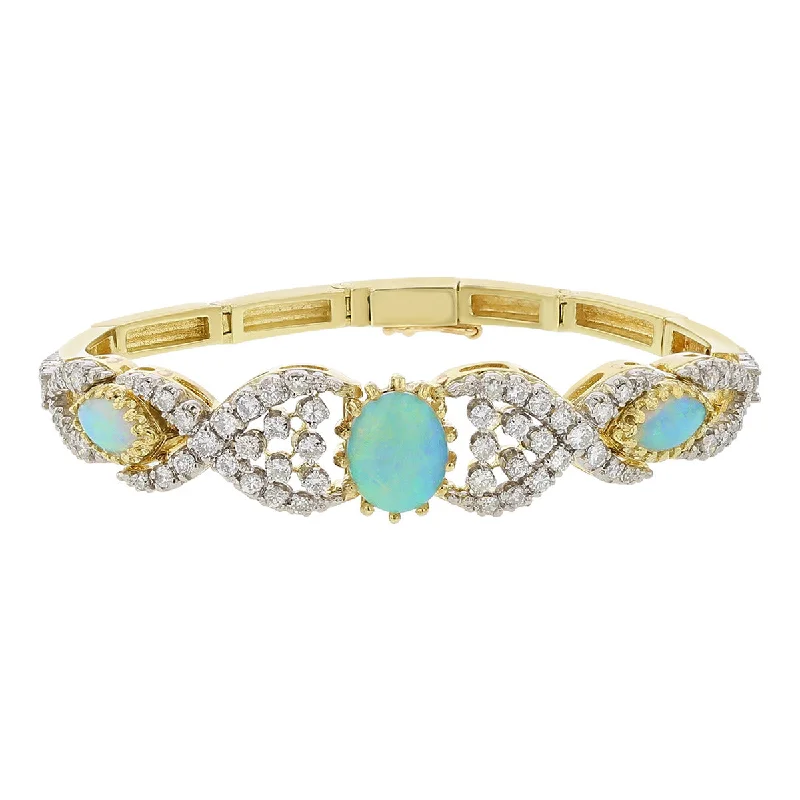 Gorgeous Beaded Bracelets For Everyday Style-14K Yellow and White Gold Opal and Diamond Bracelet