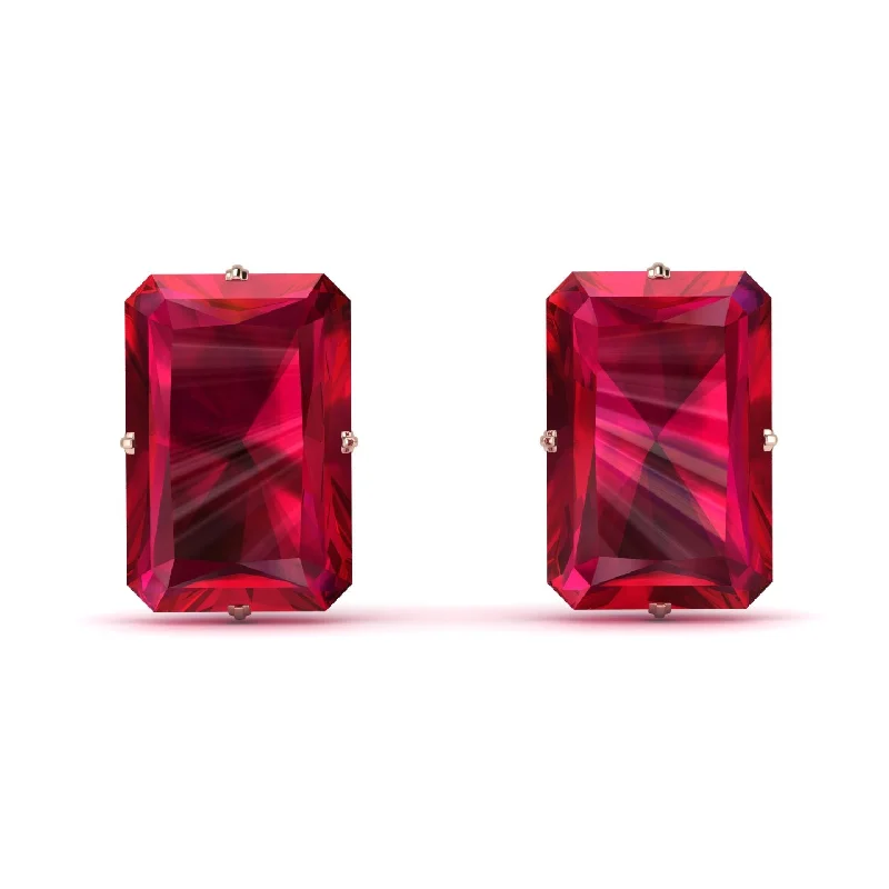 Minimalist Earrings For Everyday Style-Hidden Halo Emerald Cut Ruby Earrings  - Vanessa No. 71