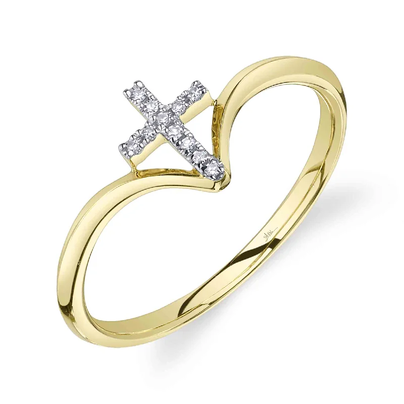 Beautiful Birthstone Rings For Personalized Fashion-14kt Yellow Gold Diamond Cross Ring