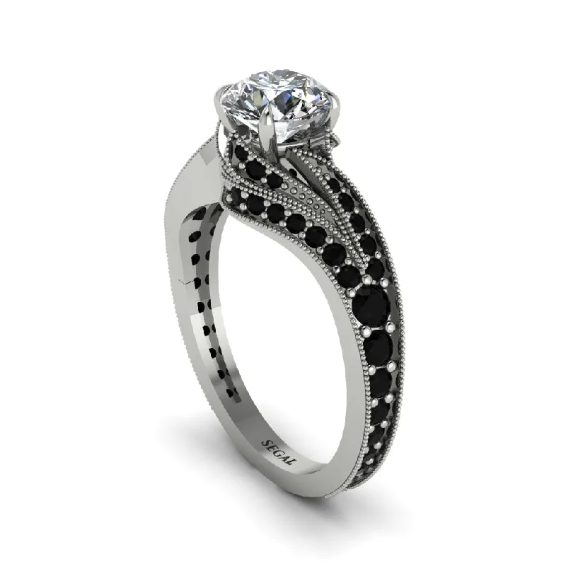 Timeless Wedding Bands For Classic Style-Black Diamond 14K Gold Pave Engagement Ring - Magnolia No. 33