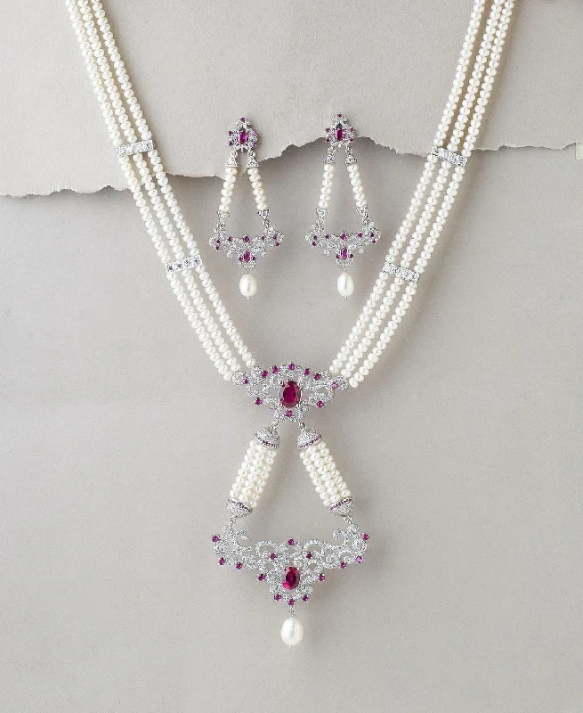 Gorgeous White Pearl Rani Har Necklace Set