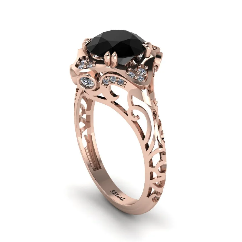 Classic Gold Engagement Rings For Timeless Love-Black Diamond Ornate Filigree Engagement Ring - Evie No. 8