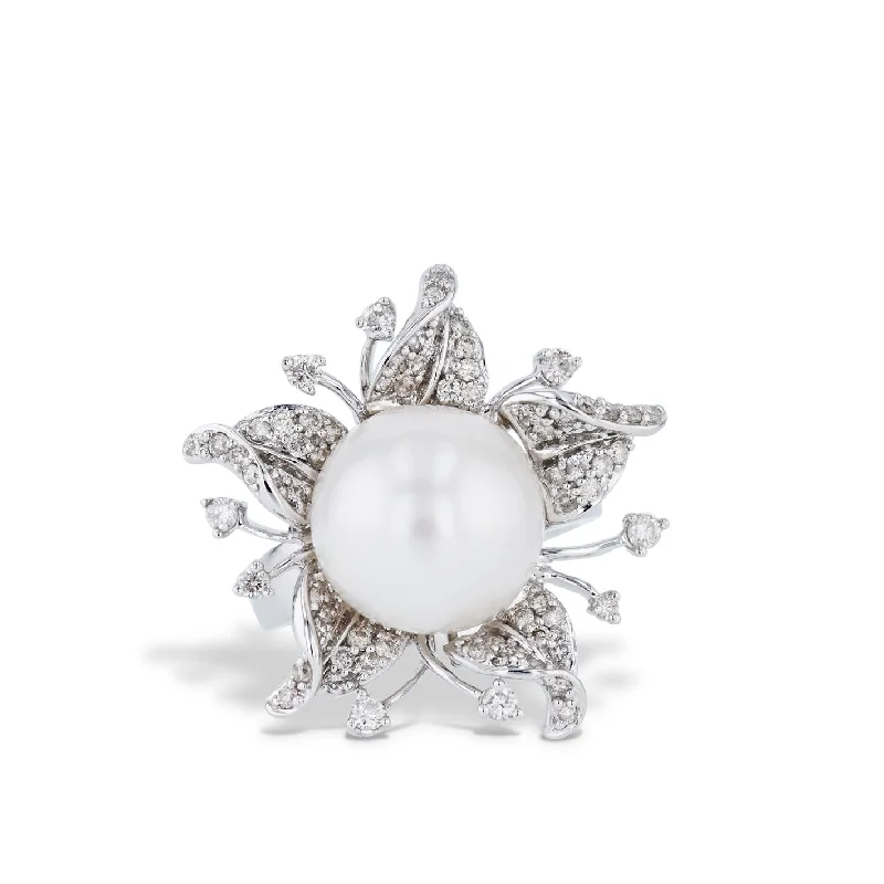 Stunning Platinum Rings For Special Occasions-South Sea Pearl Diamond White Gold Estate Ring