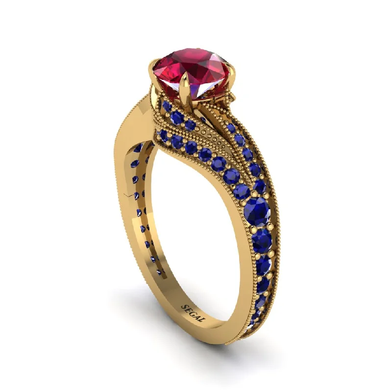 Stunning Gemstone Wedding Rings For Creative Brides-Sapphire 14K Gold Pave Engagement Ring - Magnolia No. 70