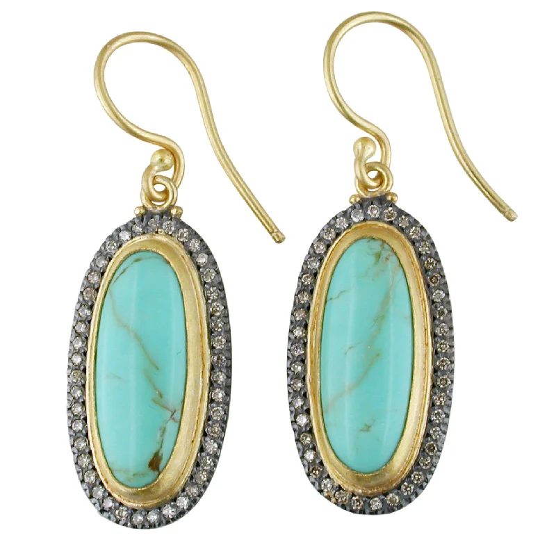 Unique Handmade Earrings For Personalized Gifts-Lika Behar "My World" Earrings with Oval Kingman Turquoise MY-E-100-GXCDTQ