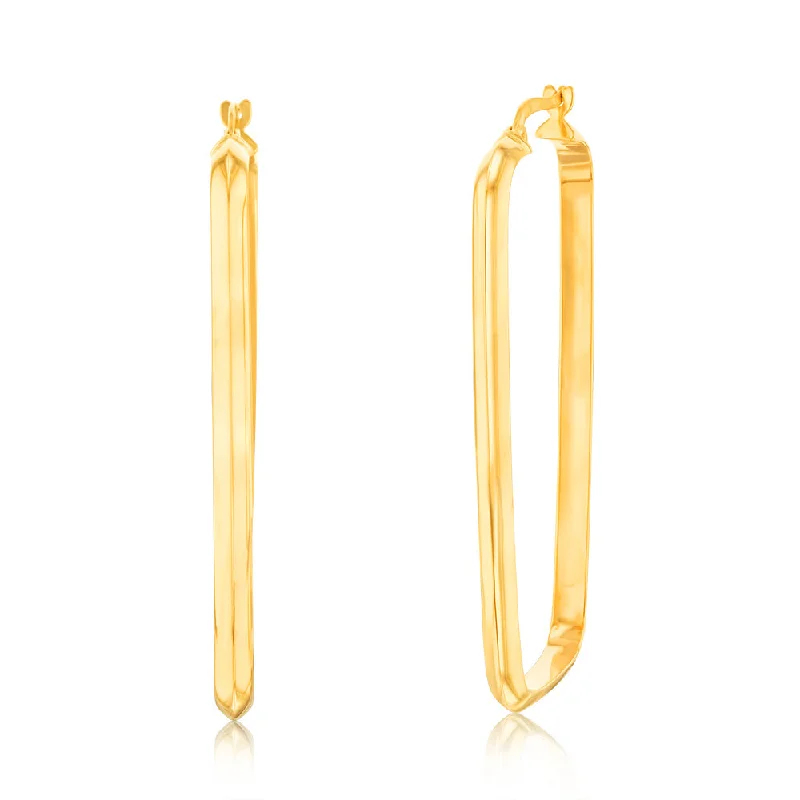 Fashionable Resin Earrings For Bright Styles-9ct Yellow Gold Polished Rectangle Hoop Earrings