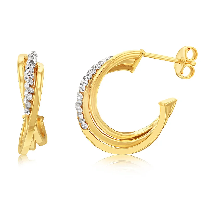 Long Drop Earrings For Stylish Women-9ct Yellow Gold Silverfilled Crystal Triple Hoop Earrings