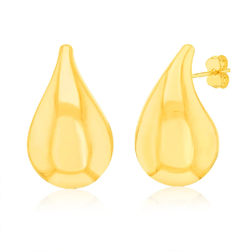 Handmade Resin Earrings For Bold Style-9ct Yellow Gold Silver-filled Polished Tear Drop Stud Earrings