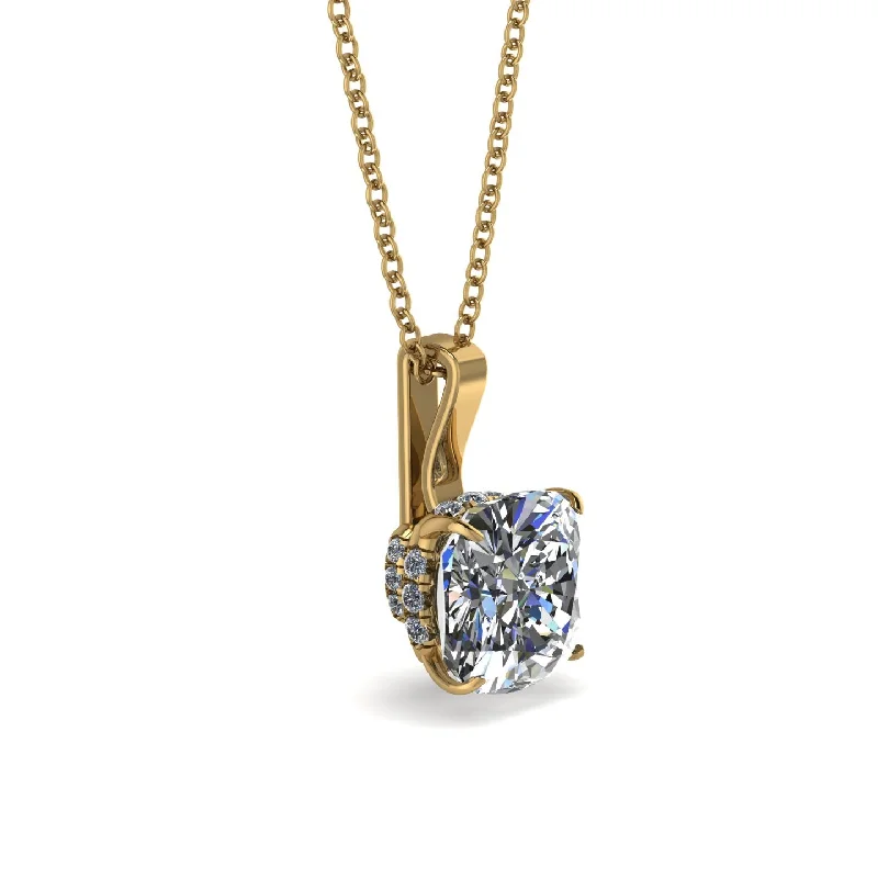 Hidden Halo Cushion Diamond Necklace - Alivia No. 1