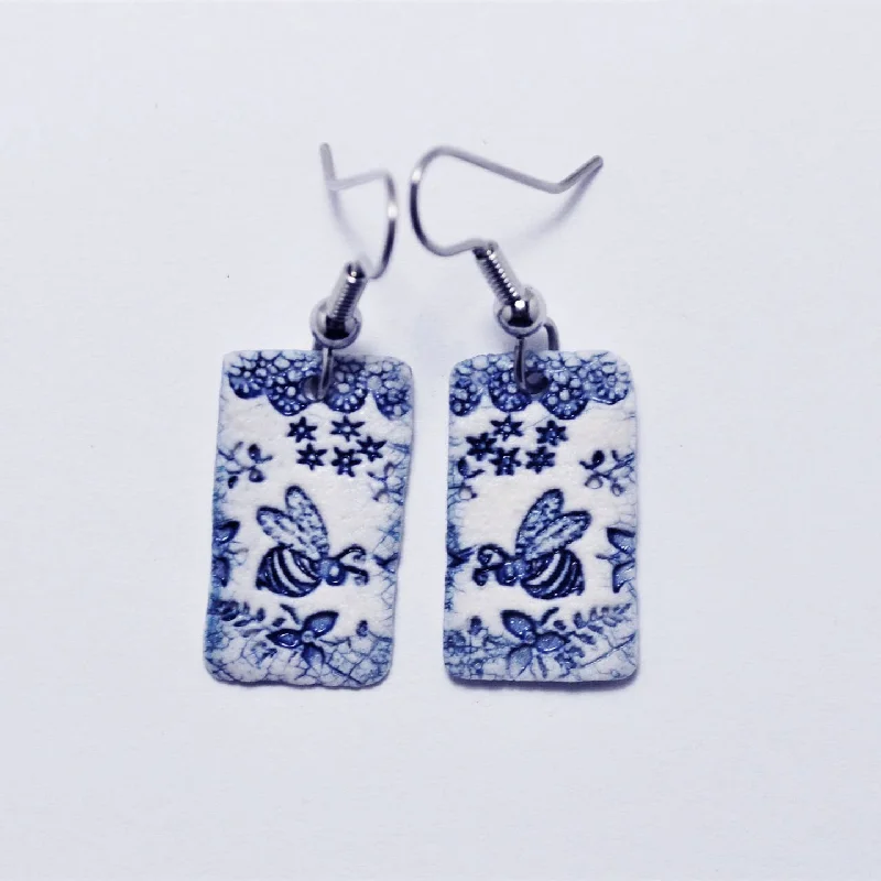 Stylish Earrings For Office Wear-Porcelain Earrings - bee motif