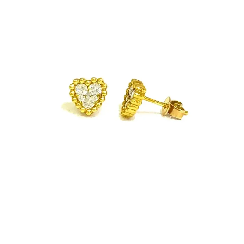 Fashionable Gold Earrings For Trendy Fashion-Yellow Gold Diamond Heart Earrings