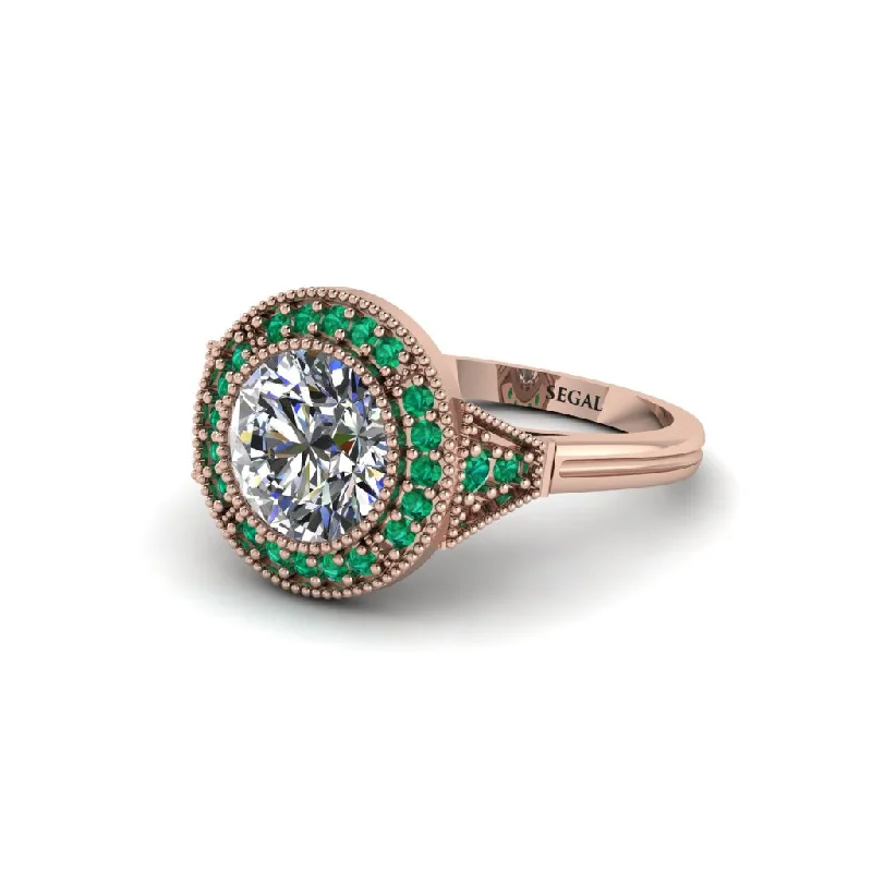 Stunning Gemstone Wedding Rings For Creative Brides-Round Cut Diamond Milgrain Halo Engagement Ring - Maggie No. 17