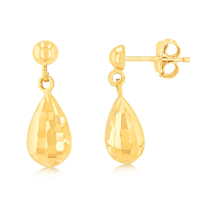 Vibrant Earrings For Fun Fashion-9ct Yellow Gold Diamond Cut Tear Drop Earrings