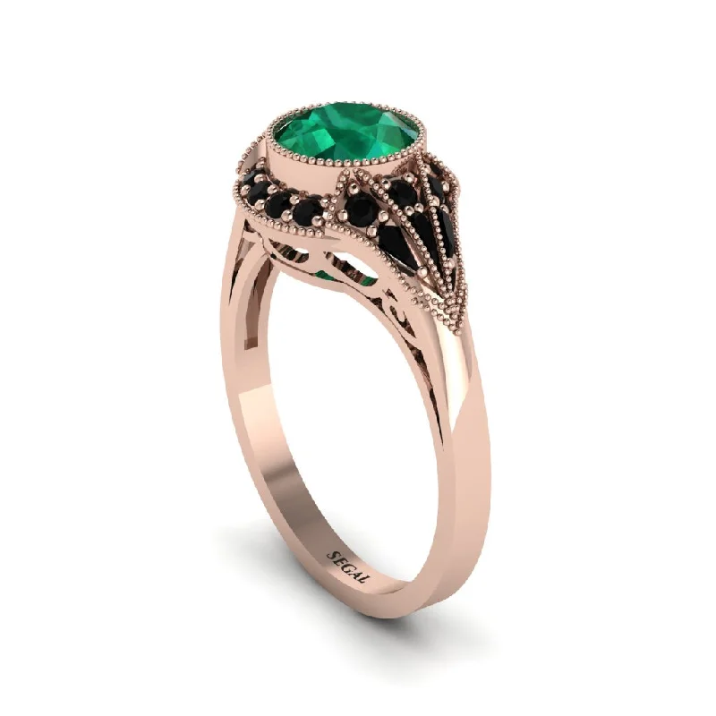 Stunning Emerald Engagement Rings For Brides-Black Diamond Vintage-Inspired Besel Engagement Ring - Makenzie No. 35