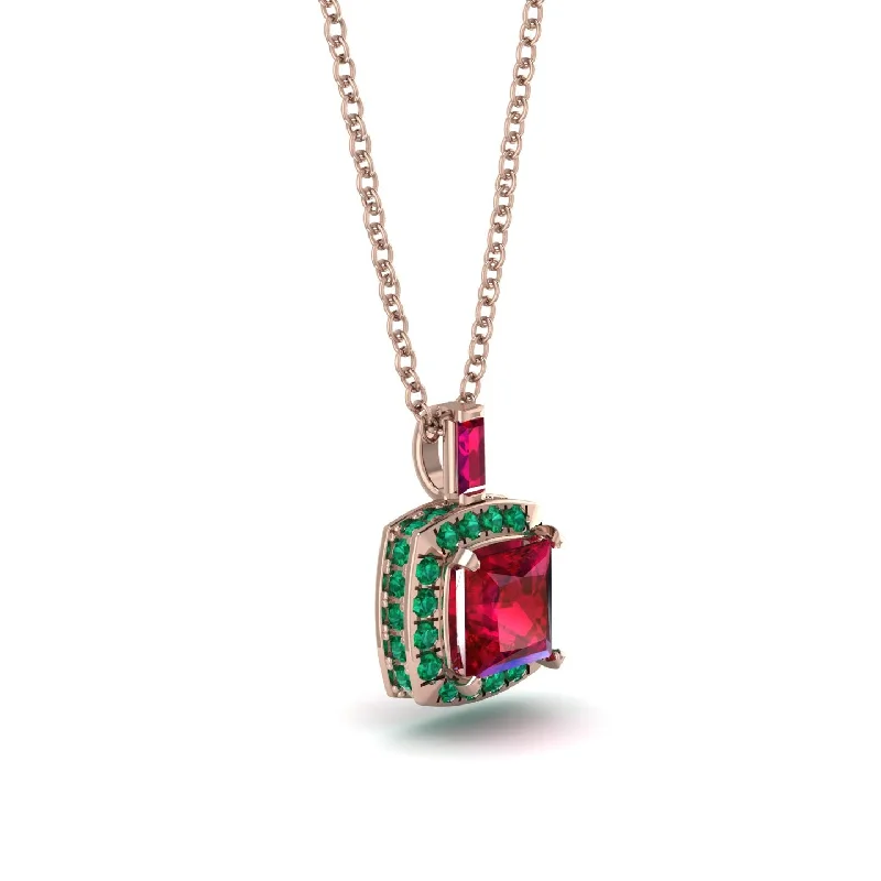 Hidden Halo Princess Cut Ruby Necklace - Georgia No. 26