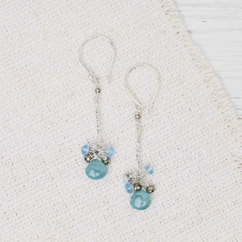 Stunning Earrings For Formal Parties-Silver Bar Blue Mix Earrings