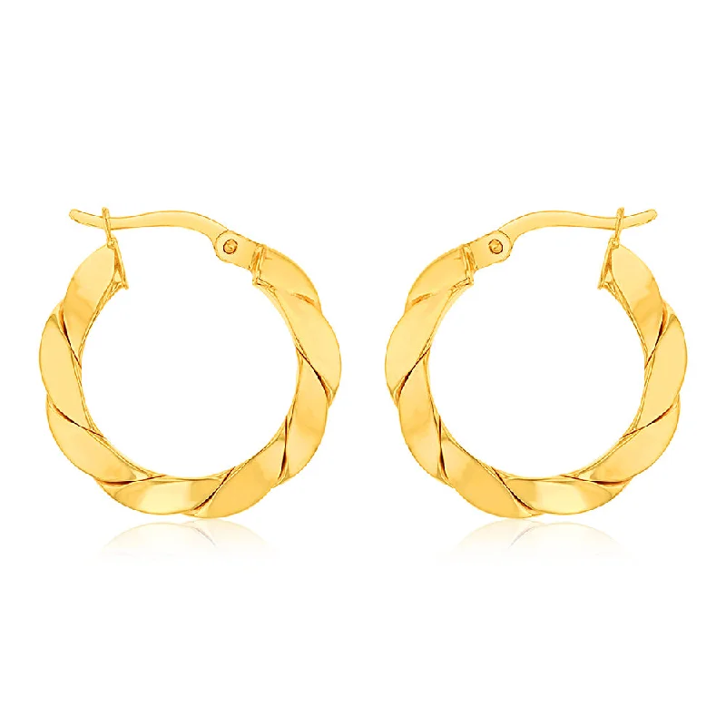 Best Gold Earrings For Daily Wear-9ct Yellow Gold Silverfilled Chunky Twisted Hoop Earrings