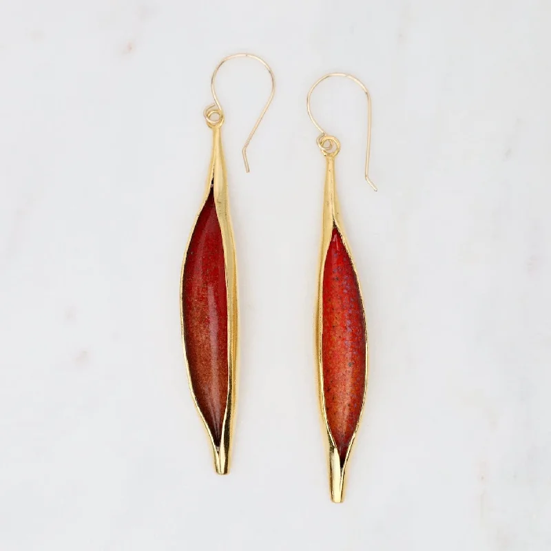 Elegant Drop Earrings For Night Glam-Opening Pod Earrings in Blaze Orange