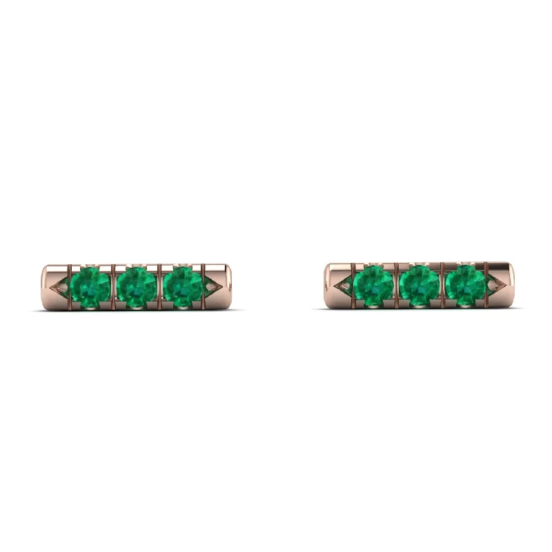 Handcrafted Earrings For Unique Designs-3 Emeralds Stud Earrings - Mina No. 5