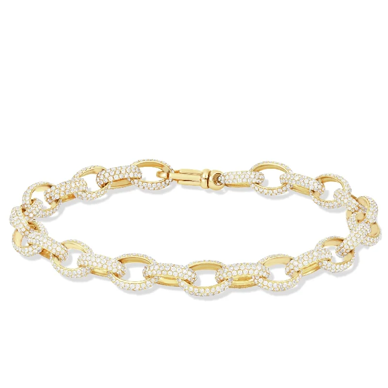 Trendy Custom Bracelets For Personalized Style-14K Gold 5.50ct Oval Link Diamond Bracelet