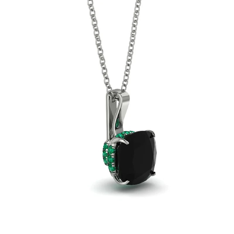 Hidden Halo Cushion Black Diamond Necklace - Alivia No. 24