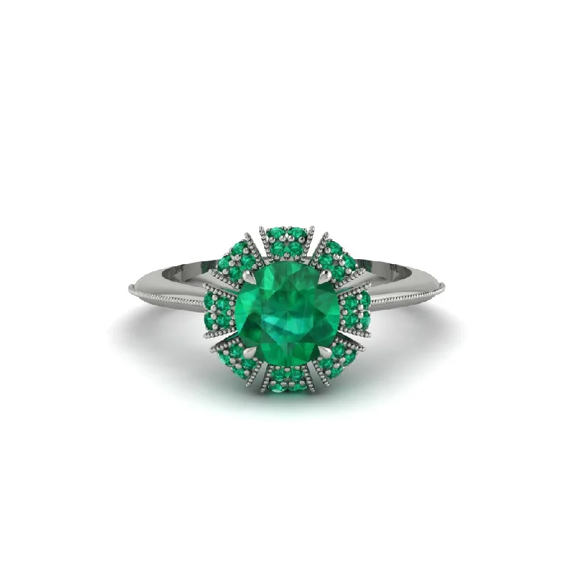 Sparkling Wedding Bands For Fashion-Forward Brides-Emerald Crown Halo Engagement Ring - Annie No. 21