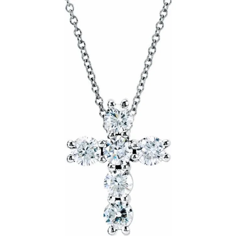 14K White 1 3/8 CTW Natural Diamond Cross 18" Necklace