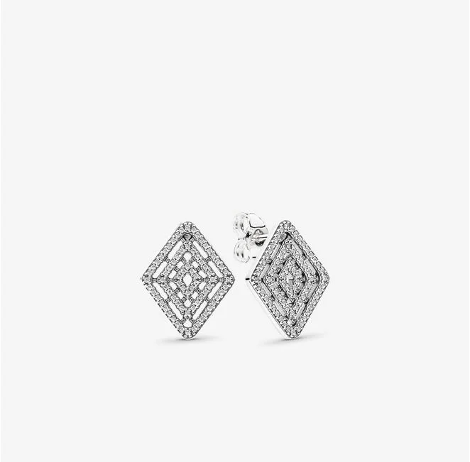 Silver Stud Earrings For Timeless Looks-Pandora Geometric Lines Stud Earrings, Clear CZ