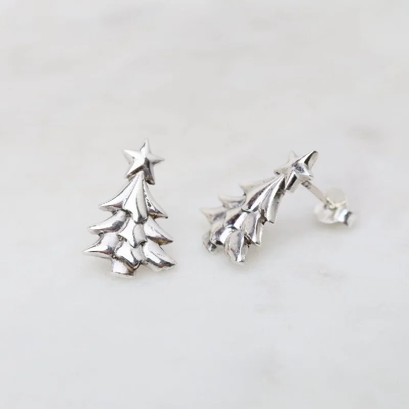 Designer Earrings For Exclusive Style-Sterling Silver Large Christmas Tree Post Earrings