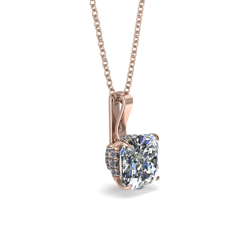 Hidden Halo Cushion Diamond Necklace - Alivia No. 2