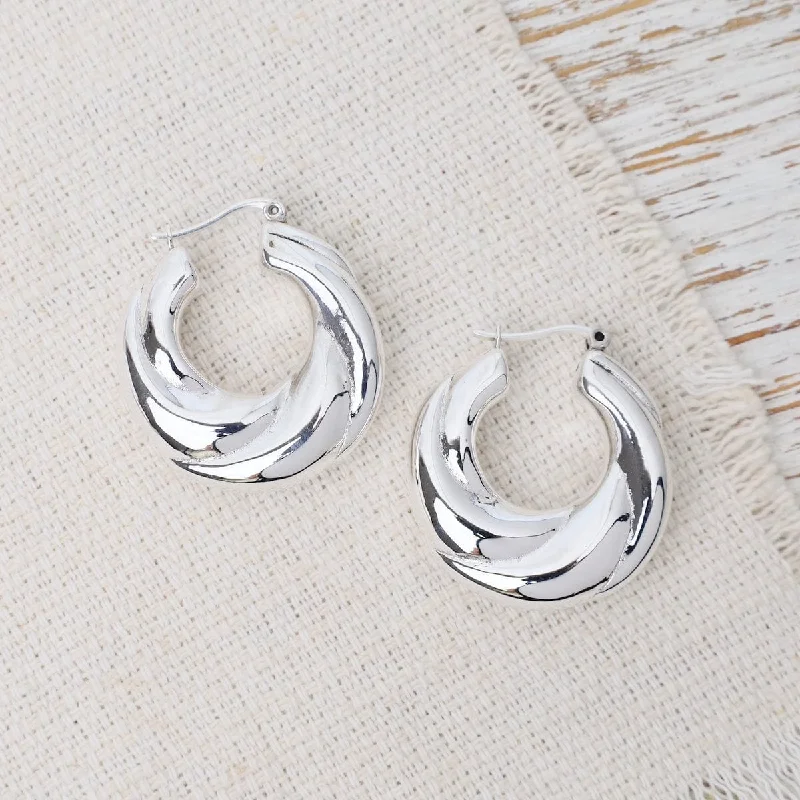 Dazzling Earrings For Night Parties-Electroform Wavey Hoop Earrings