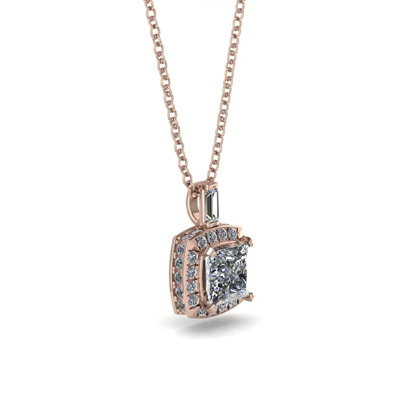 Hidden Halo Princess Cut Diamond Necklace - Georgia No. 2