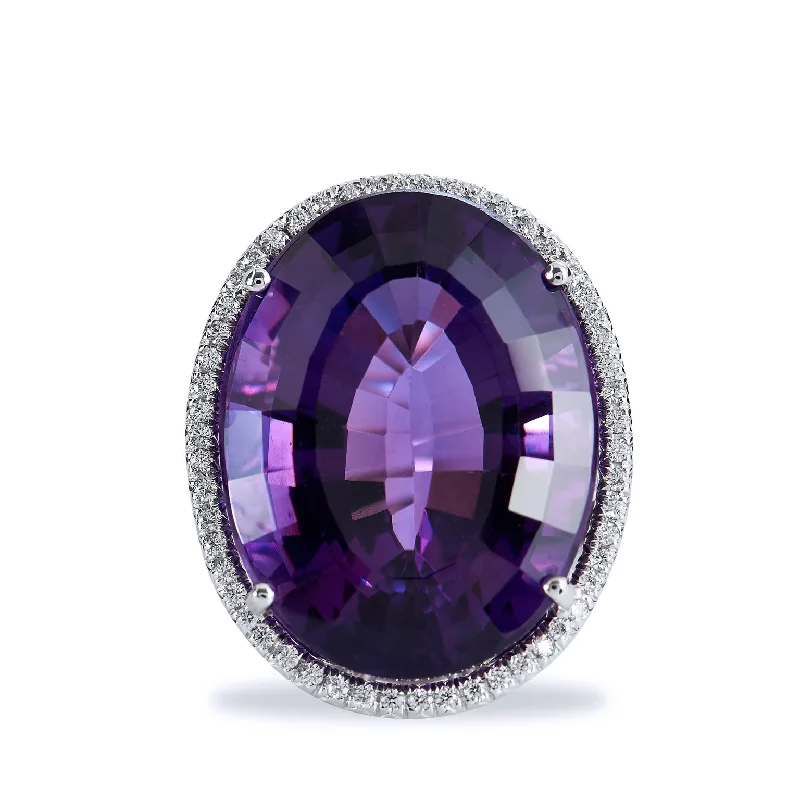 Elegant Titanium Rings For Modern Fashion-22.70 Carat Amethyst and Diamond Cocktail Ring