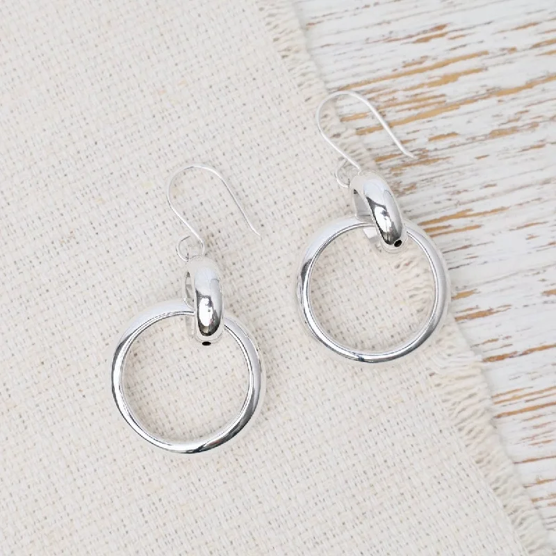 Silver Gemstone Earrings For Glam Looks-Electroform Double Circle Earrings