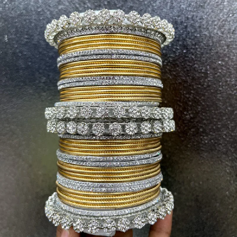 Elegant Twist Bangles For Chic Fashion-Pooja Bangles 2 Tone Plated Austrian Stone Bangles  Set