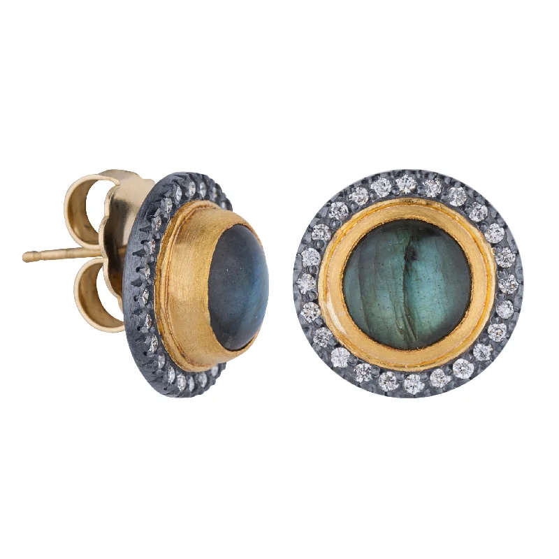 Trendy Silver Earrings For Modern Fashion-Lika Behar "Nightfall" Stud Earrings Sterling & 18K Yellow Gold with Diamonds