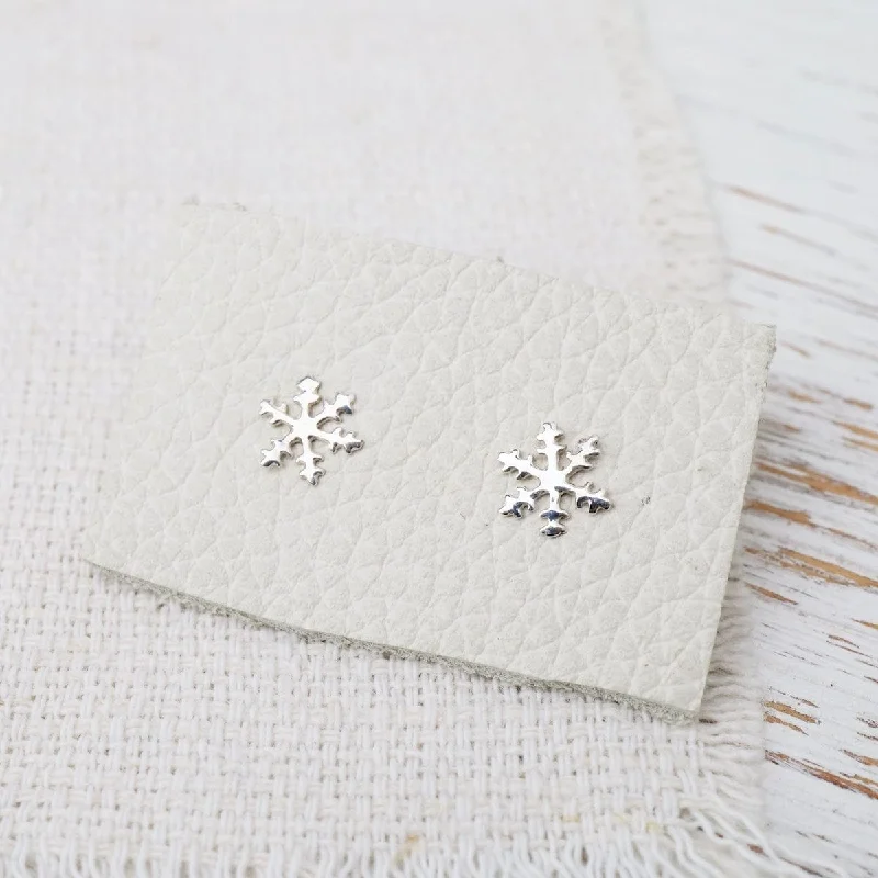 Handmade Gold Earrings For Unique Gifts-Sterling Silver Snowflake Post Earrings