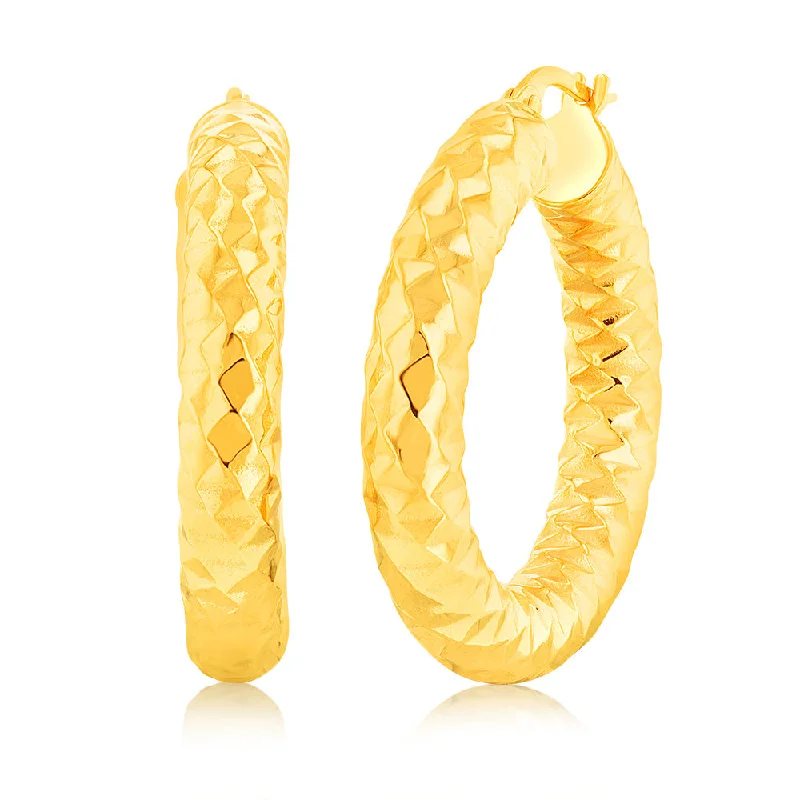 Silver Stud Earrings For Sophisticated Style-9ct Yellow Gold Patterned 20mm Hoop Earrings