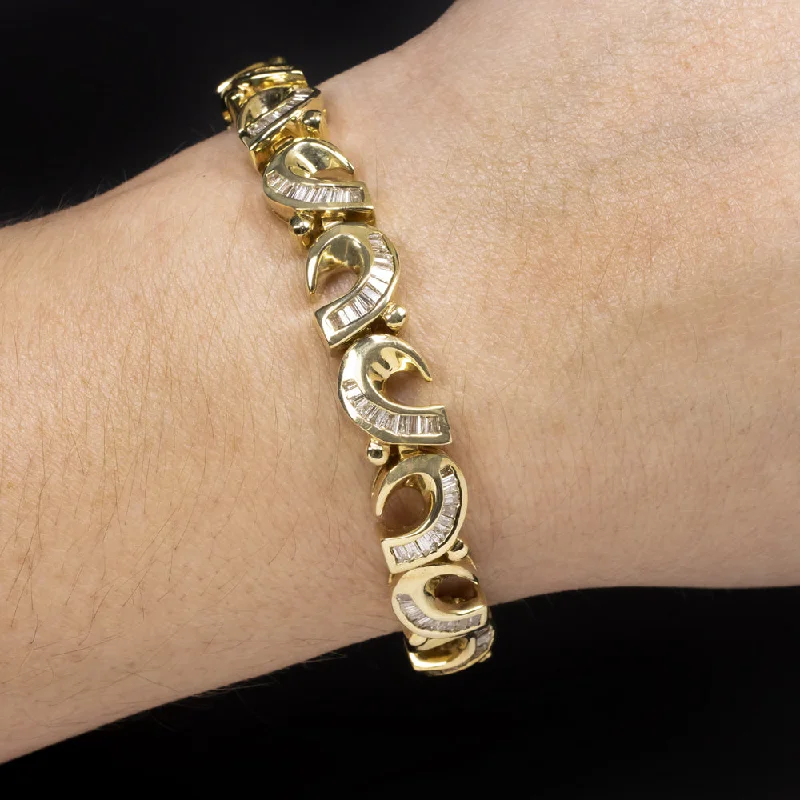 Stunning Gemstone-Set Bracelets For Luxe Appeal-5ct DIAMOND 14k YELLOW GOLD VINTAGE BRACELET 31.7gm RETRO ESTATE SWIRL HANDMADE