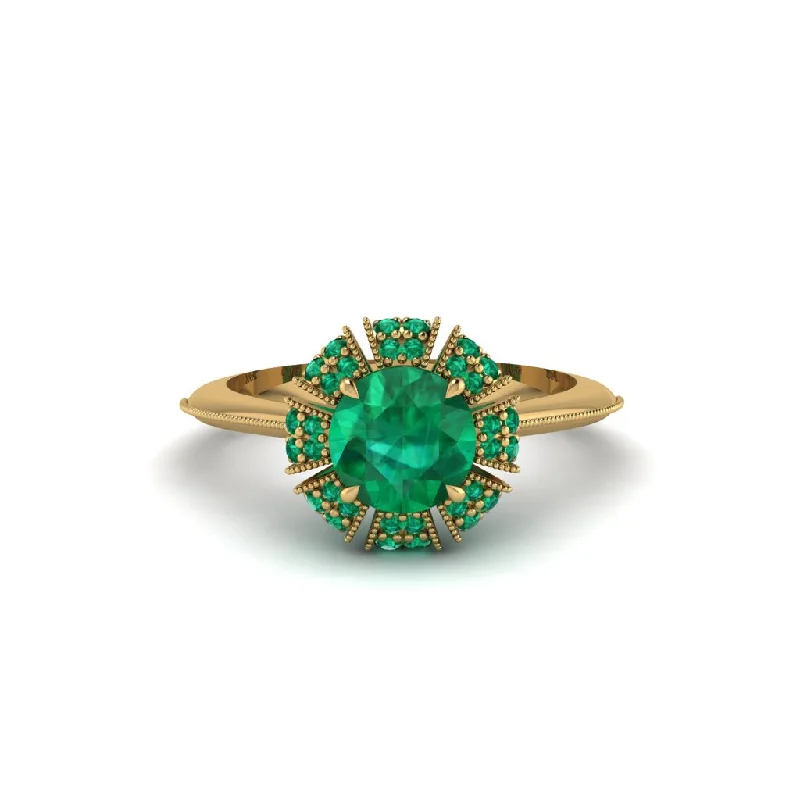 Simple Custom Rings For Thoughtful Gifts-Emerald Crown Halo Engagement Ring - Annie No. 19