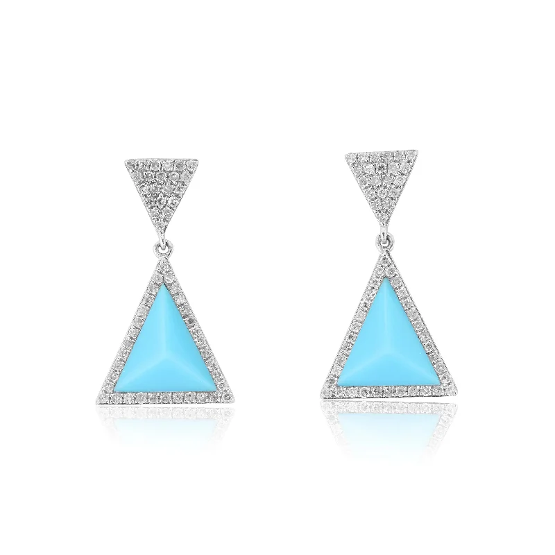 Beautiful Crystal Earrings For Elegant Fashion-Turquoise & Diamond Triangle Drop Earrings