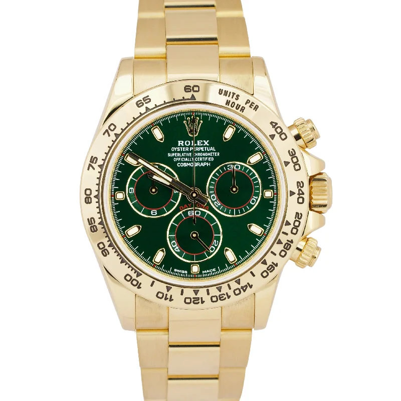 High-Tech Smart Watches With Fitness Features-PAPERS Rolex Daytona Cosmograph GREEN 40mm 18K Yellow Gold Watch 116508 BOX