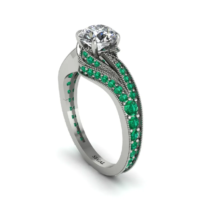 Elegant Engagement Rings For Special Occasions-Emerald 14K Gold Pave Engagement Ring - Magnolia No. 18