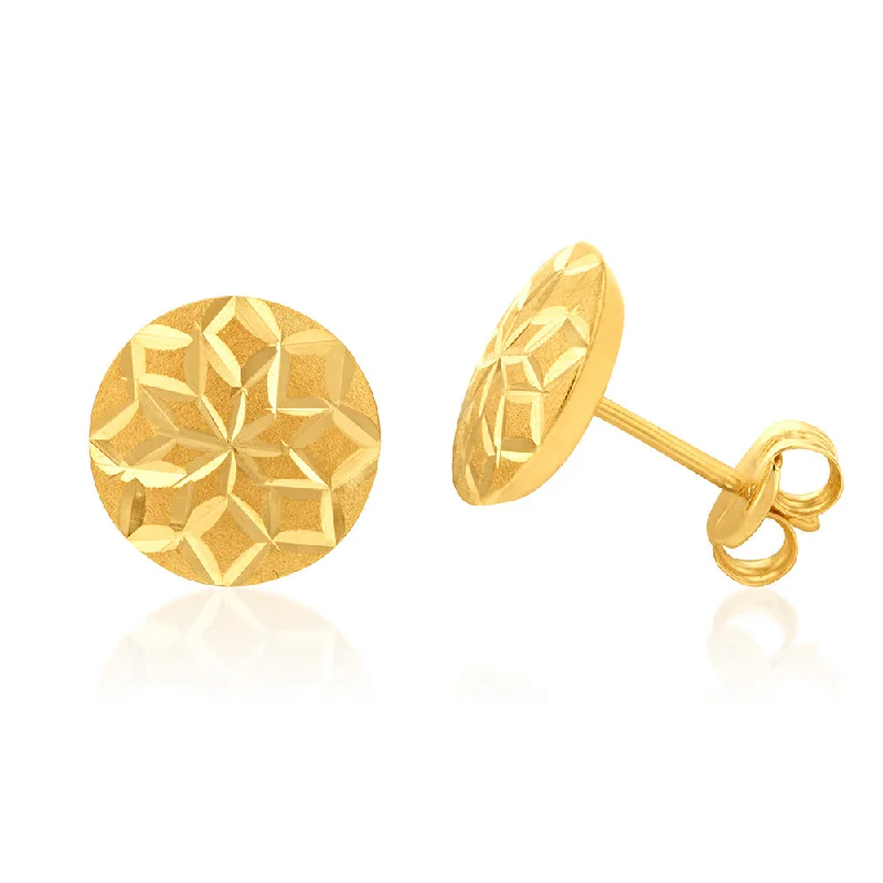 Simple Stud Earrings For Elegant Style-9ct Yellow Gold Round 8mm Diamond Cut Stud Earrings