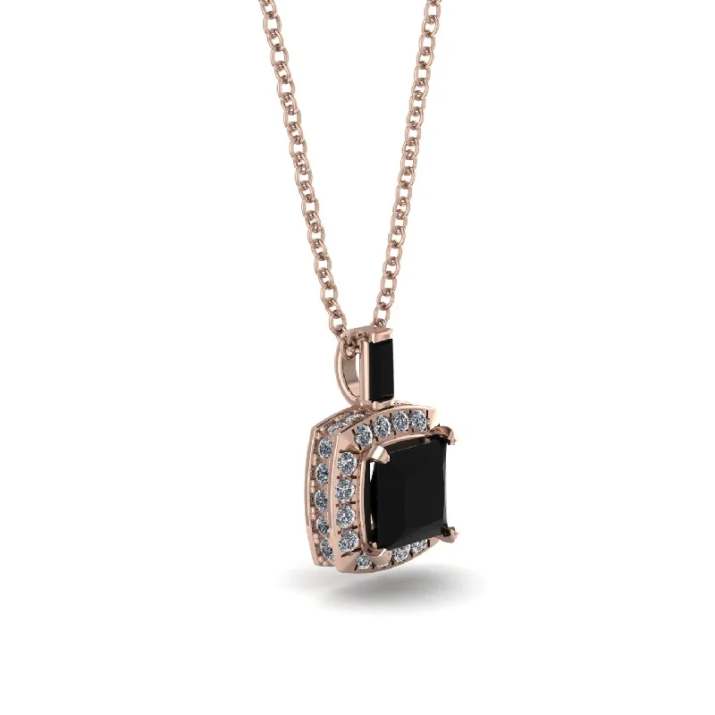 Hidden Halo Princess Cut Black Diamond Necklace - Georgia No. 8