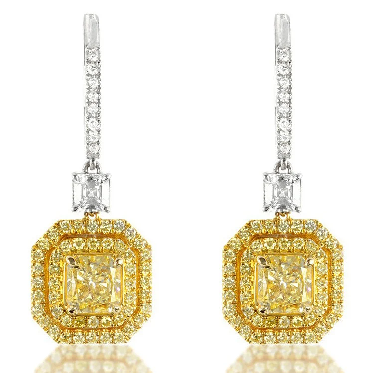 Stylish Drop Earrings For Fashion Lovers-Fancy Yellow Square Diamond Dangle Earrings 18K Gold