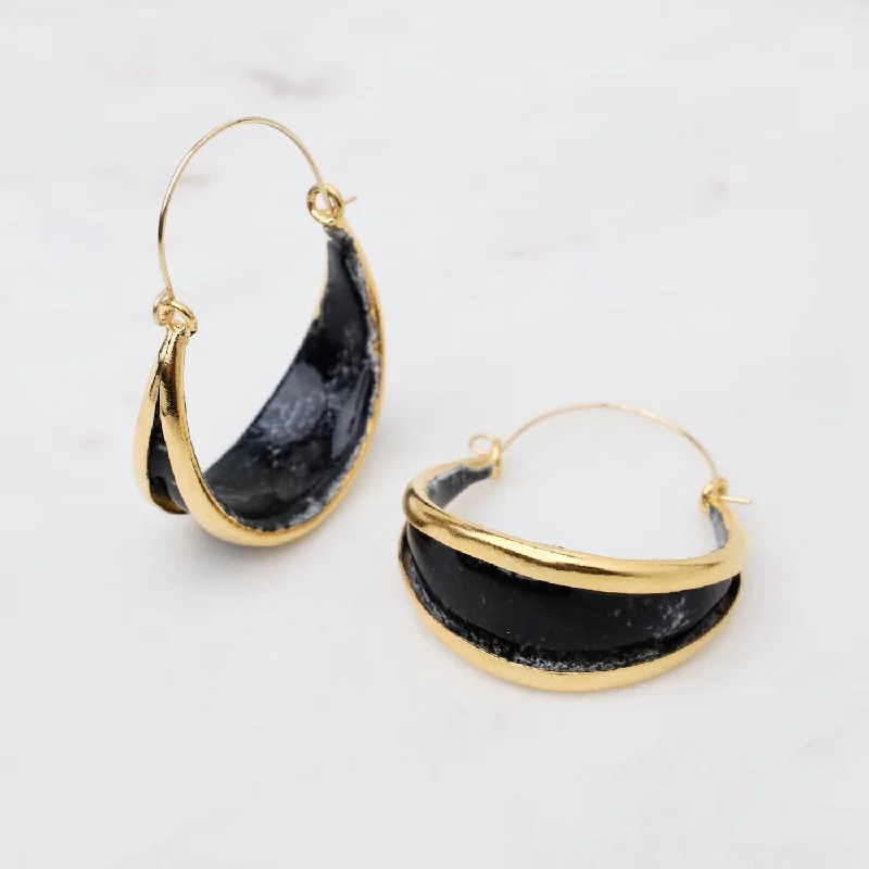 Crystal Drop Earrings For Sparkling Looks-Boat Hoop Earrings in Black